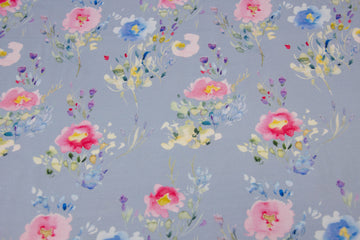 Jersey Aquarell mit Blumen, blau, 0,5 m